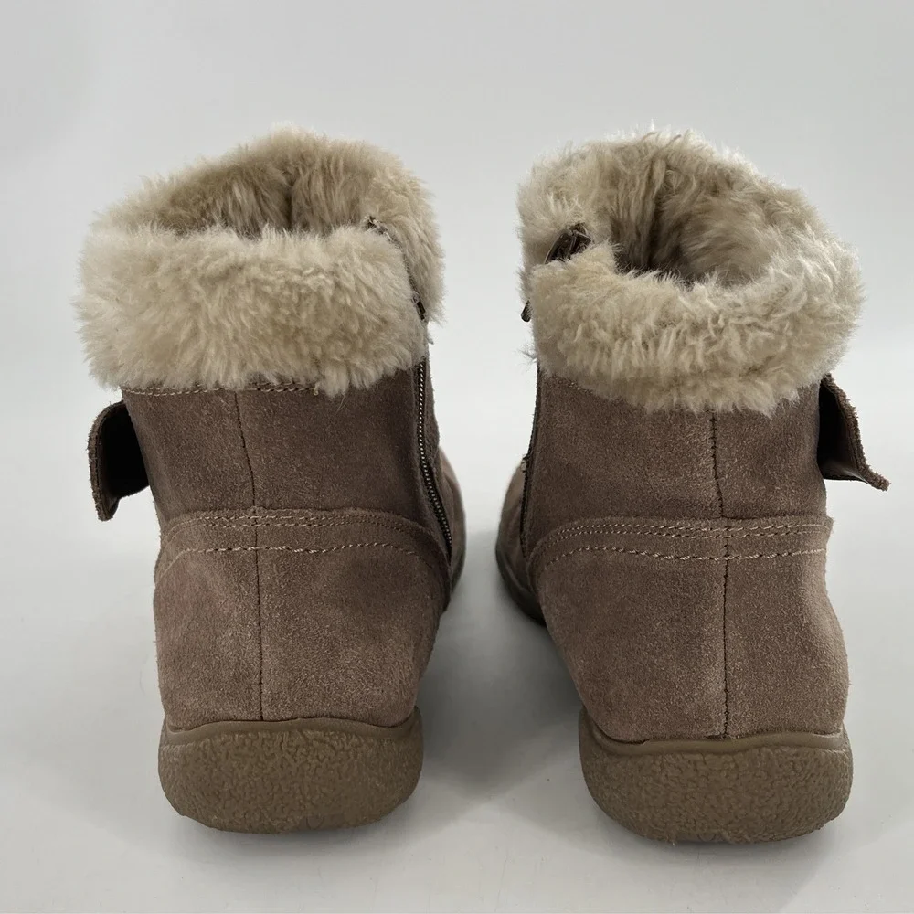 BareTraps Womens Ankle Boots Suede Leather Faux Fur Flat Comfort Tan‎ Cashew 10